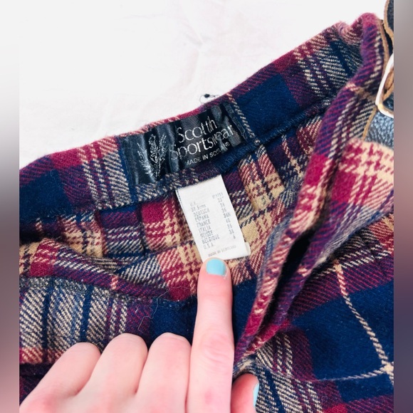 True vintage maroon burgundy navy blue cream wool midi kilt skirt - Picture 4 of 8